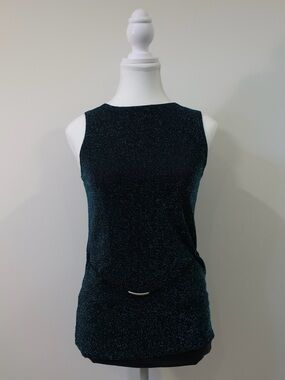 VTG Daniel Laurent Blue & Black Metallic Shimmer Tunic Top Cyber Y2K Small